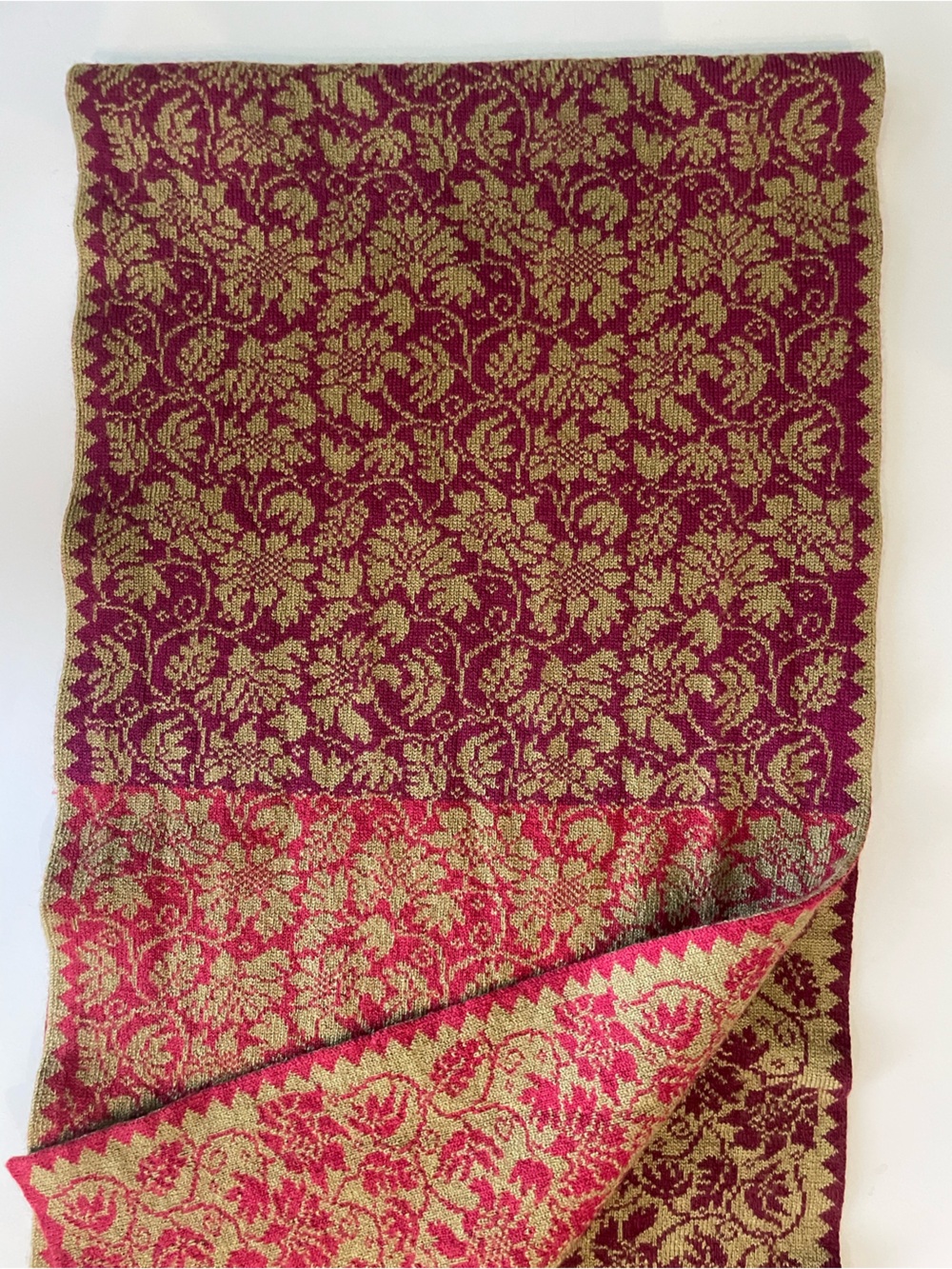 Oleana Floral Jacquard Knit Scarf - Maroon, Red & Gold - Picture 2 of 8